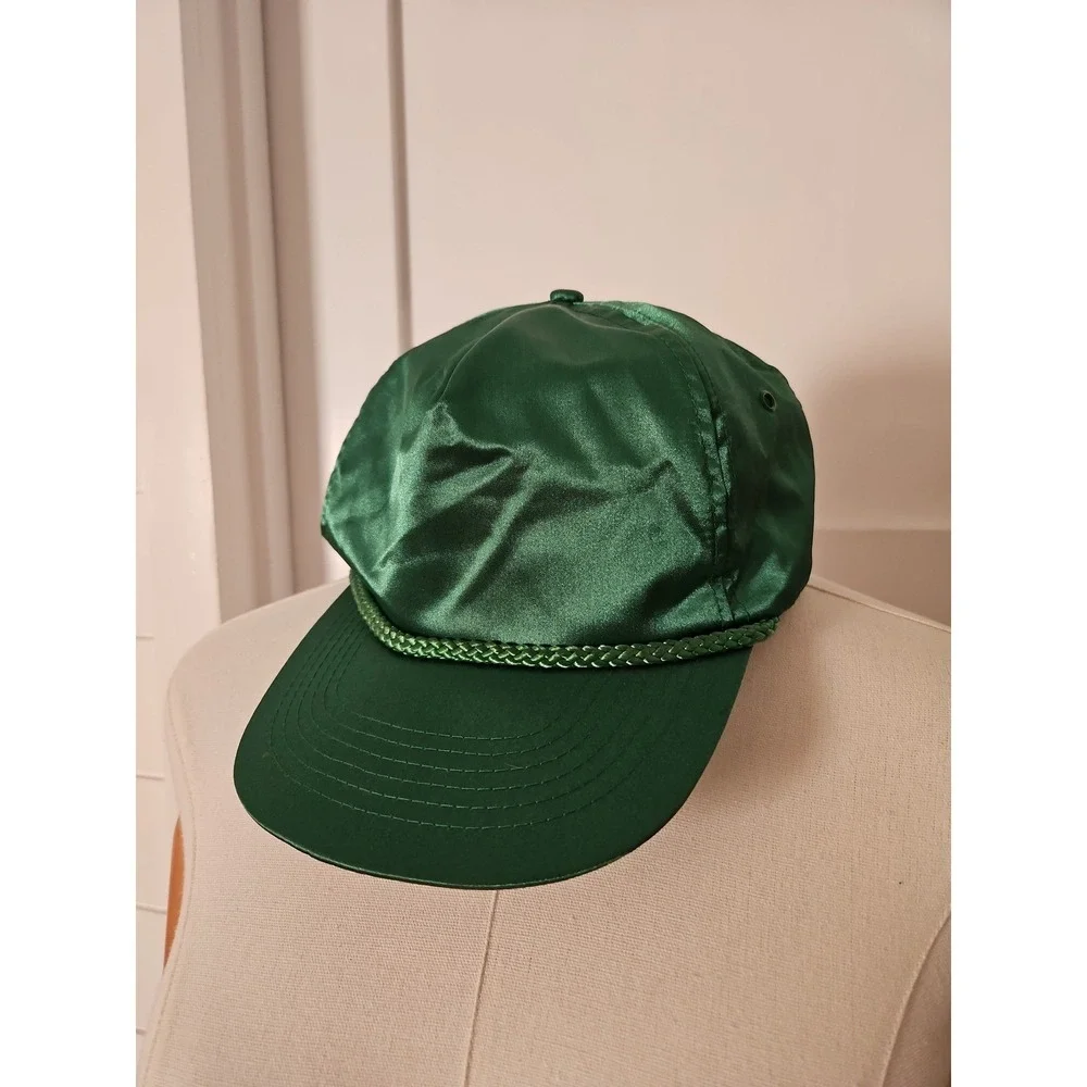 KC Vintage Green Satin Baseball Hat Cap Braided Rope Snapback Adjustable Unisex